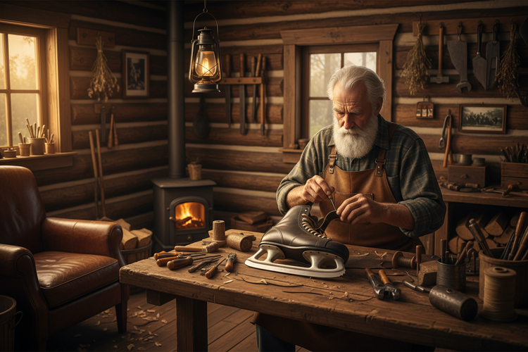 A man working on a hockey skate 