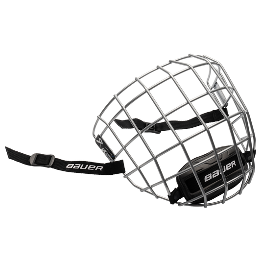 Bauer Contour 1 Facemask in silver, three-quarter view