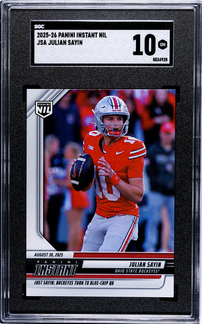 Graded 2025 Panini Instant NIL Julian Sayin #JSA Rookie RC Football Card SGC 10 Gem Mint