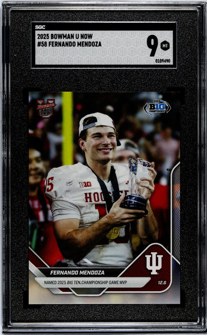 Graded 2025 Topps Bowman U Now Fernando Mendoza #58 Rookie RC Football Card SGC 9 Mint