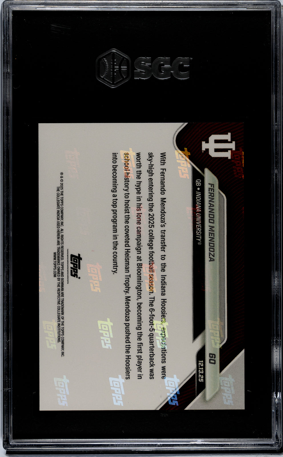 Graded 2025 Topps Bowman U Now Fernando Mendoza #60 Rookie RC Football Card SGC 10 Gem Mint