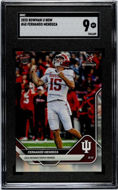 Graded 2025 Topps Bowman U Now Fernando Mendoza #60 Rookie RC Football Card SGC 9 Mint