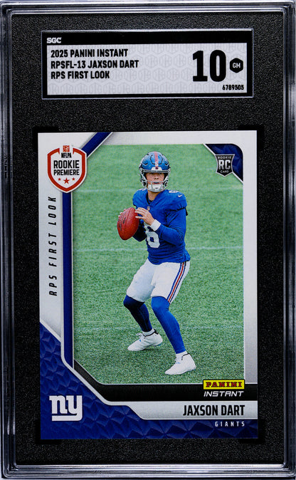 Graded 2025 Panini Instant Jaxson Dart #RPSFL13 RPS First Look Rookie RC Football Card SGC 10 Gem Mint