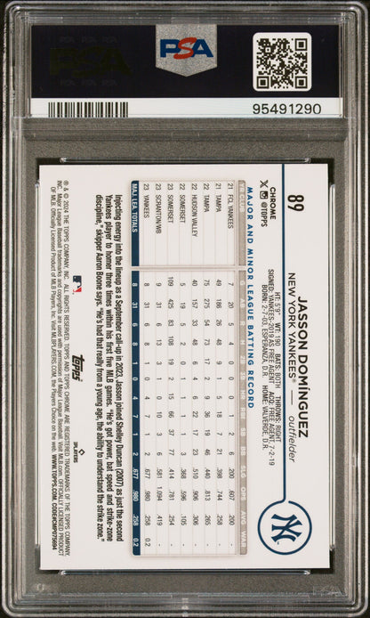 Graded 2024 Topps Chrome Jasson Dominguez #89 Rookie RC Baseball Card PSA 9 Mint