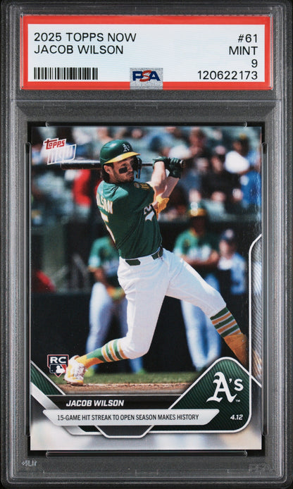 Graded 2025 Topps Now Jacob Wilson #61 Rookie RC Baseball Card PSA 9 Mint