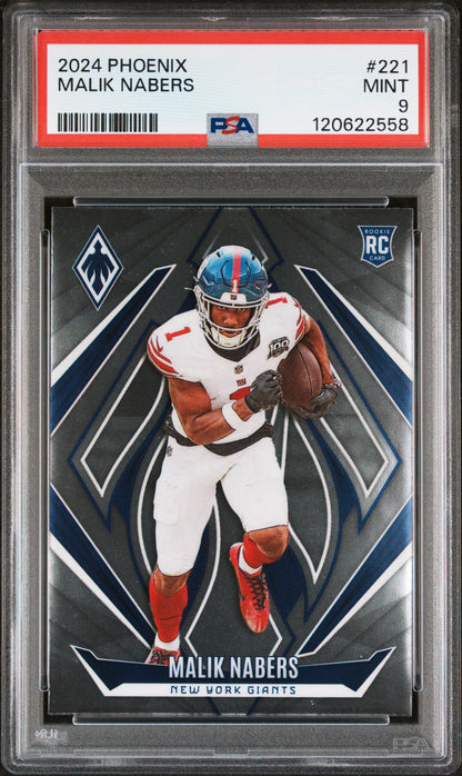 Graded 2024 Panini Phoenix Malik Nabers #221 Rookie RC Football Card PSA 9 Mint