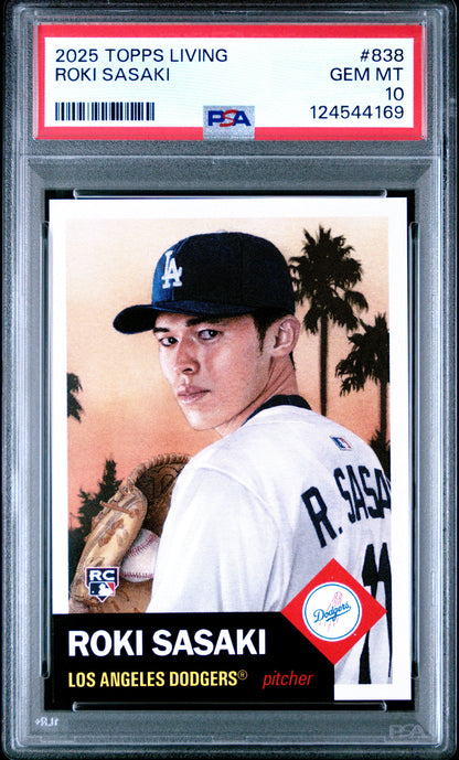 Graded 2025 Topps Living Roki Sasaki #838 Rookie RC Baseball Card PSA 10 Gem Mint