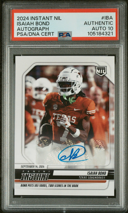 Graded 2024 Panini Instant NIL Isaiah Bond #IBA Autograph /99 Rookie RC Football Card PSA 10 Auto Grade Gem Mint