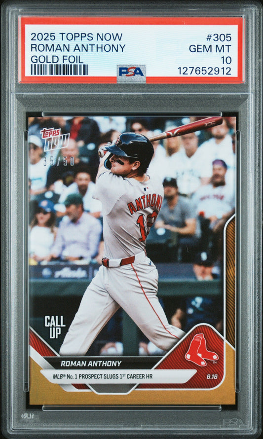 Graded 2025 Topps Now Roman Anthony #305 Gold Foil /50 Rookie RC Baseball Card PSA 10 Gem Mint