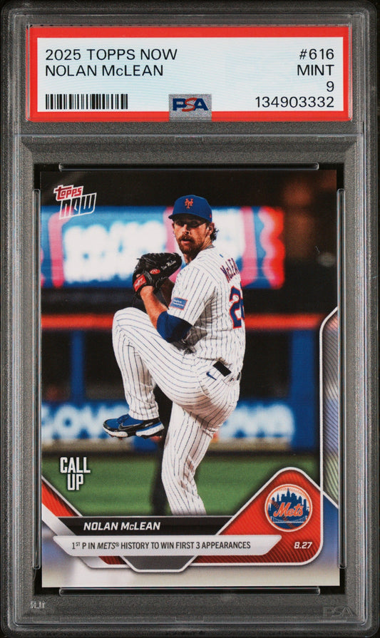 Graded 2025 Topps Now Nolan McLean #616 Rookie RC Baseball Card PSA 9 Mint