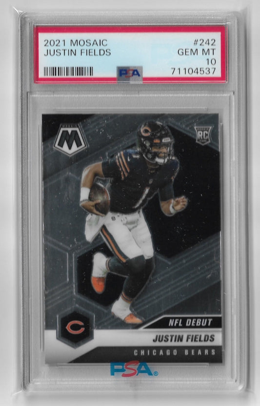 Graded 2021 Panini Mosaic Justin Fields #242 Rookie RC Football Card PSA 10 Gem Mint