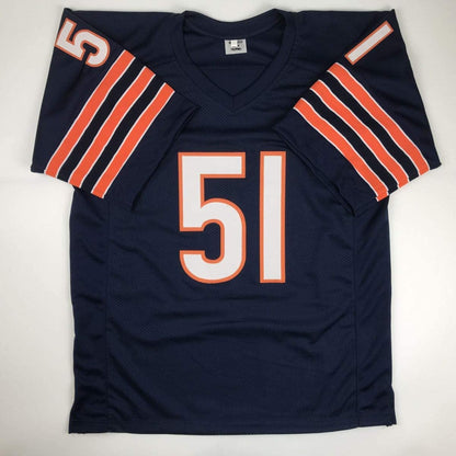 Autographed/Signed Dick Butkus Chicago Blue Football Jersey JSA COA