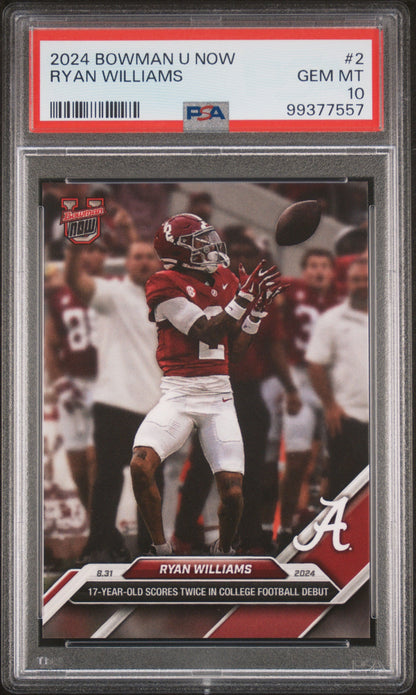 Graded 2024 Topps Bowman U Now Ryan Williams #2 Rookie RC Football Card PSA 10 Gem Mint