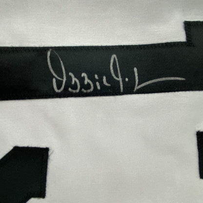 Framed Autographed/Signed Ozzie Guillen 35x39 Chicago Retro White Baseball Jersey JSA COA