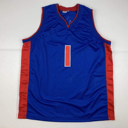Autographed/Signed Chauncey Billups Detroit Blue Basketball Jersey JSA COA