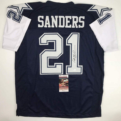 Autographed/Signed Deion Sanders Dallas Dark Blue Football Jersey JSA COA