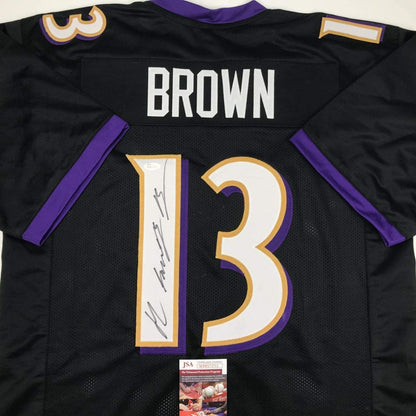 Autographed/Signed John Brown Baltimore Black Football Jersey JSA COA