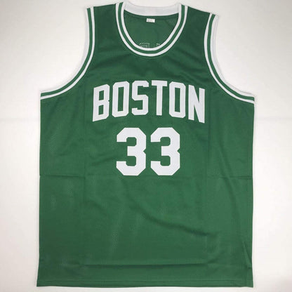 Autographed/Signed Larry Bird Boston Green Basketball Jersey Athlete Hologram COA