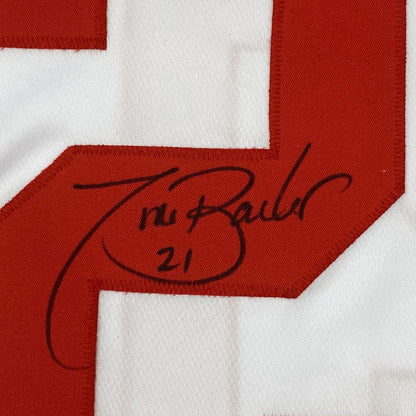 Autographed/Signed Tiki Barber New York White Football Jersey JSA COA