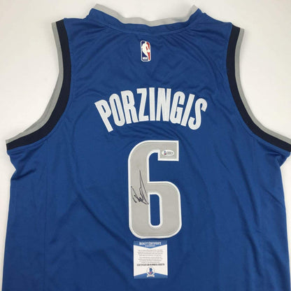 Autographed/Signed Kristaps Porzingis Dallas Black Basketball Jersey Beckett BAS COA