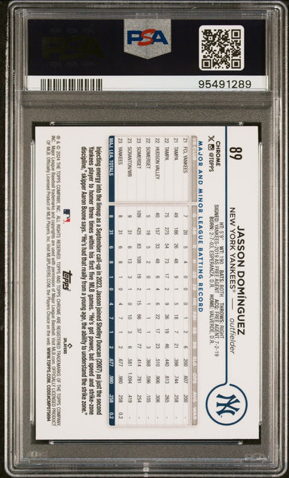 Graded 2024 Topps Chrome Jasson Dominguez #89 Rookie RC Baseball Card PSA 10 Gem Mint