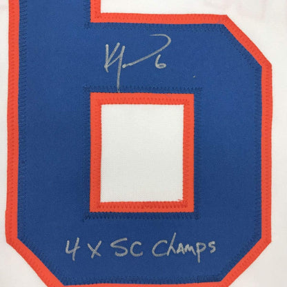 Autographed/Signed Ken Morrow 4x SC Champs New York White Hockey Jersey JSA COA