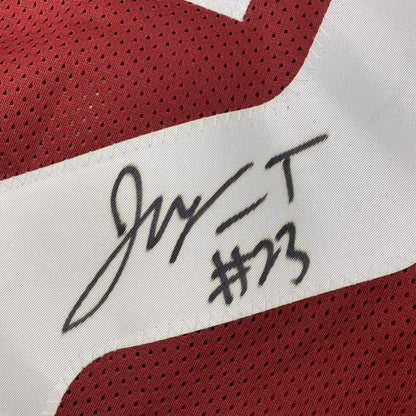 Framed Autographed/Signed Jonathan Taylor 35x39 Wisconsin Red College Football Jersey Beckett BAS COA