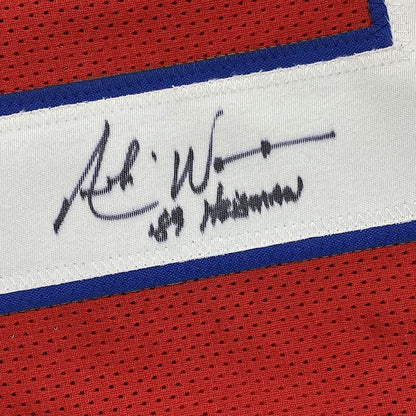 Framed Autographed/Signed Andre Ware 35x39 89 Heisman Houston Red College Football Jersey JSA COA