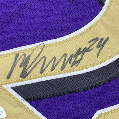 Autographed/Signed Marcus Peters Baltimore Color Rush Football Jersey JSA COA