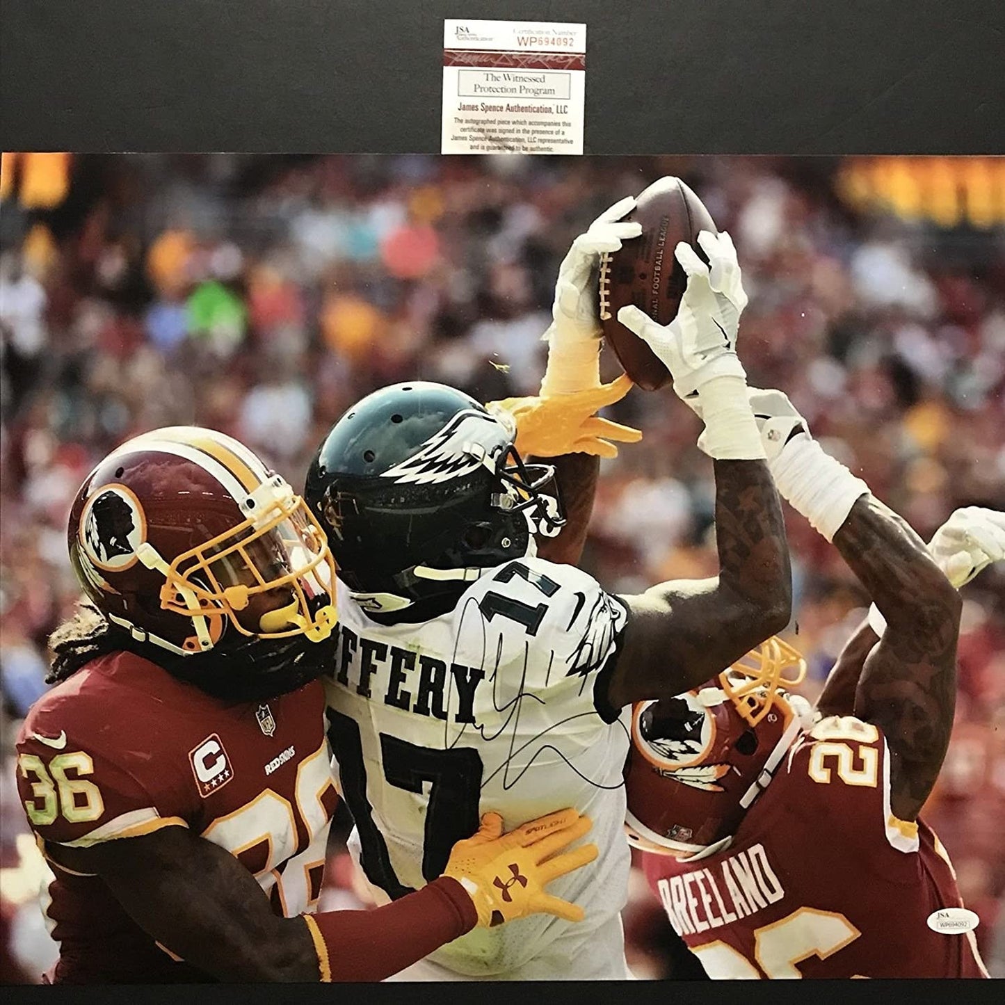 Autographed/Signed Alshon Jeffery Philadelphia Eagles 16x20 Football Photo JSA COA