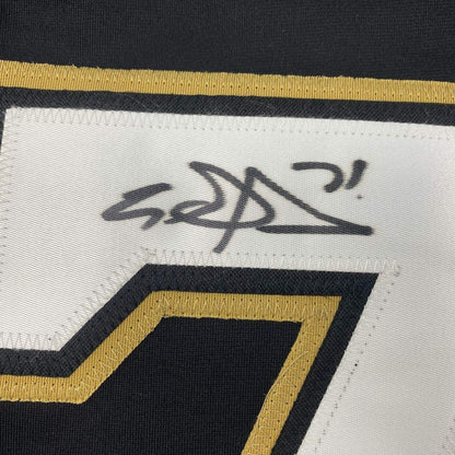 Autographed/Signed Evgeni Malkin Pittsburgh Black Hockey Jersey Beckett BAS COA