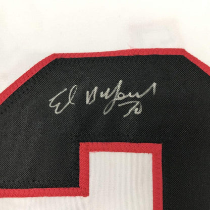 Framed Autographed/Signed Ed Belfour 35x39 Chicago White Hockey Jersey JSA COA