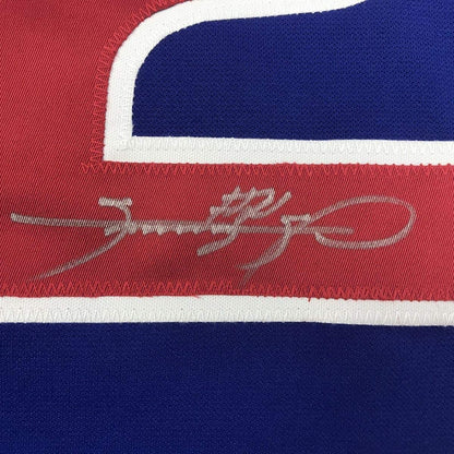 Framed Autographed/Signed Sammy Sosa 35x39 Chicago Blue Baseball Jersey JSA COA