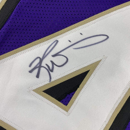 Framed Autographed/Signed Ricky Williams 35x39 Baltimore Purple Football Jersey Beckett BAS COA