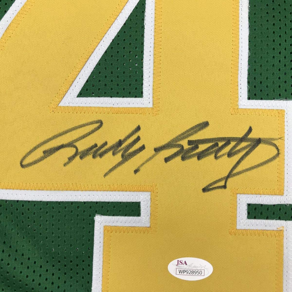 Autographed/Signed Rudy Ruettiger Notre Dame Green College Football Jersey JSA COA