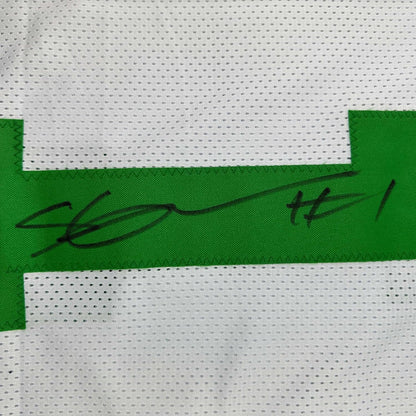 Framed Autographed/Signed Ahmad Sauce Gardner 35x39 New York White Retro Football Jersey Beckett BAS COA