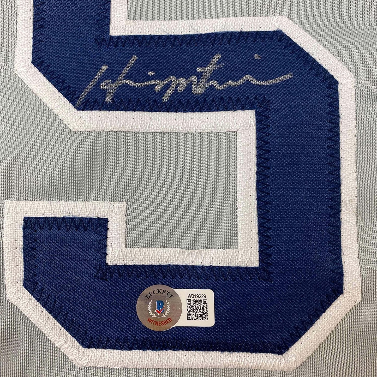 Framed Autographed/Signed Hideki Matsui 35x39 New York Grey Baseball Jersey Beckett BAS COA