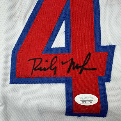 Framed Autographed/Signed Rick Mahorn 35x39 Detroit White Basketball Jersey JSA COA