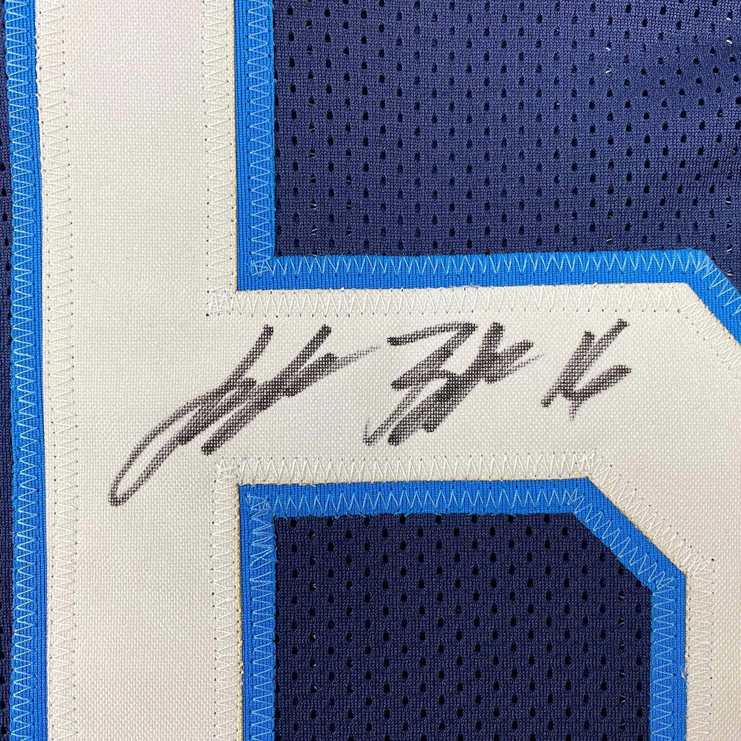 Framed Autographed/Signed Treylon Burks 35x39 Tennessee Dark Blue Football Jersey Beckett BAS COA