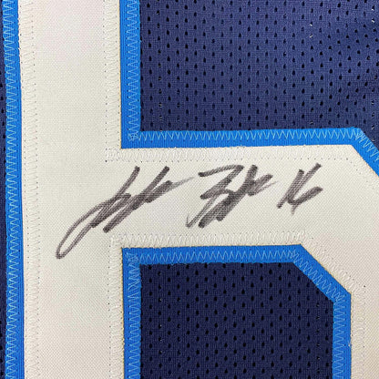 Framed Autographed/Signed Treylon Burks 35x39 Tennessee Dark Blue Football Jersey Beckett BAS COA