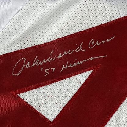 Framed Autographed/Signed John David Crow 35x39 57 Heisman Texas A&M White College Football Jersey JSA COA