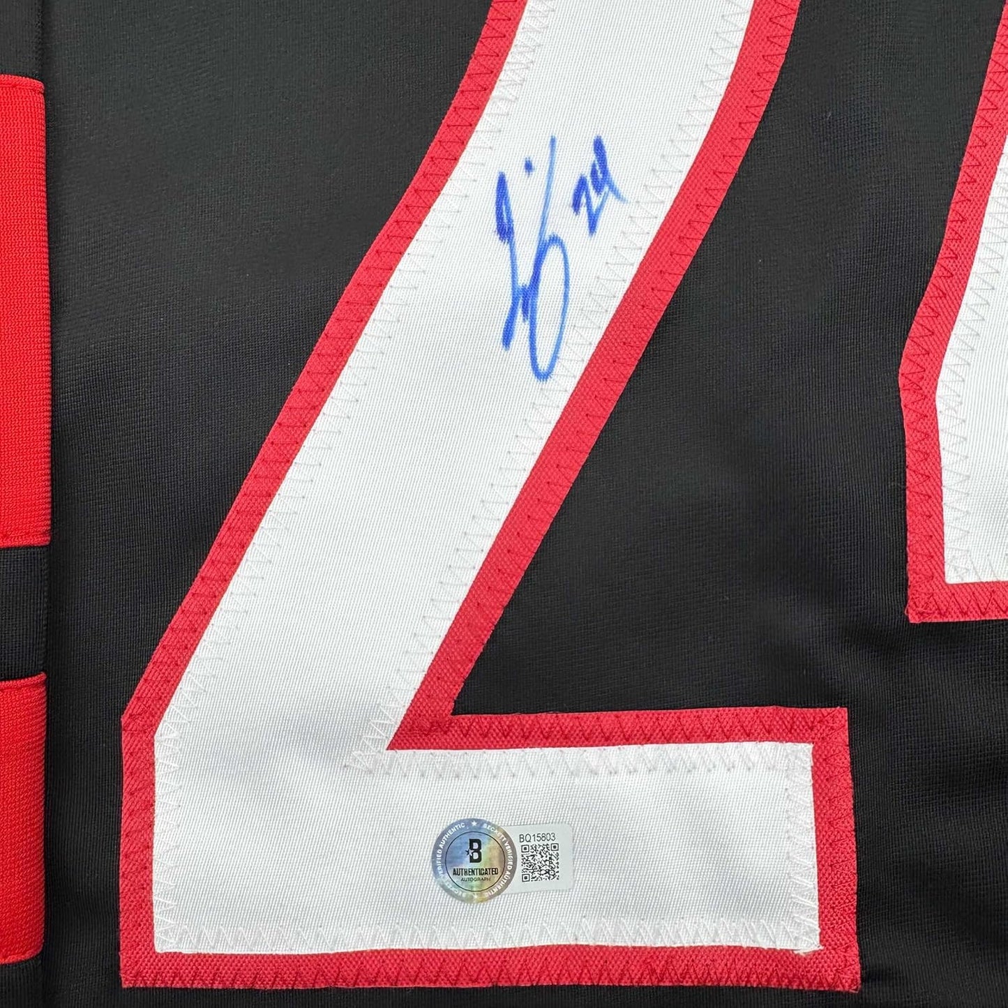 Framed Autographed/Signed Seth Jarvis 35x39 Carolina Black Hockey Jersey Beckett BAS COA
