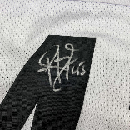 Framed Autographed/Signed Troy Polamalu 35x39 Pittsburgh White Football Jersey Beckett BAS COA
