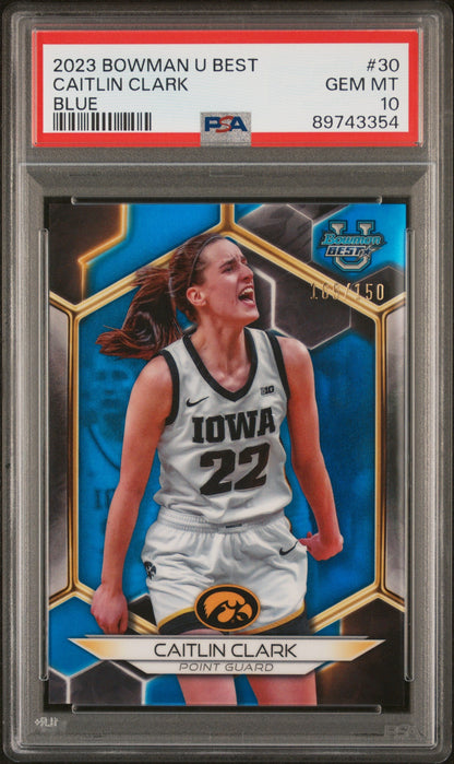 Graded 2023 Topps Bowman U Best Caitlin Clark #30 Blue /150 Rookie RC Basketball Card PSA 10 Gem Mint