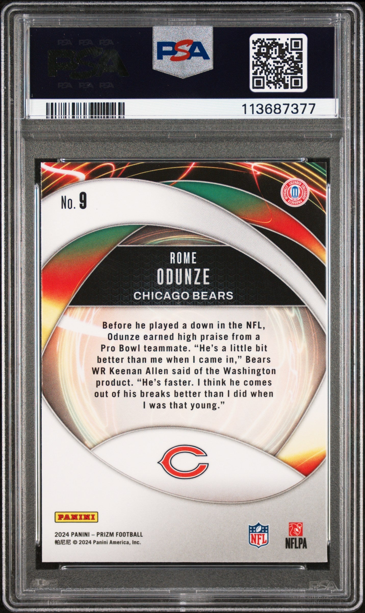 Graded 2024 Panini Prizm Rome Odunze #9 Portals Rookie RC Football Card PSA 10 Gem Mint