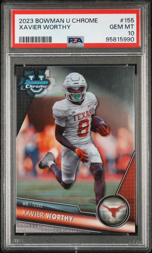 Graded 2023 Topps Bowman U Chrome Xavier Worthy #155 Rookie RC Football Card PSA 10 Gem Mint