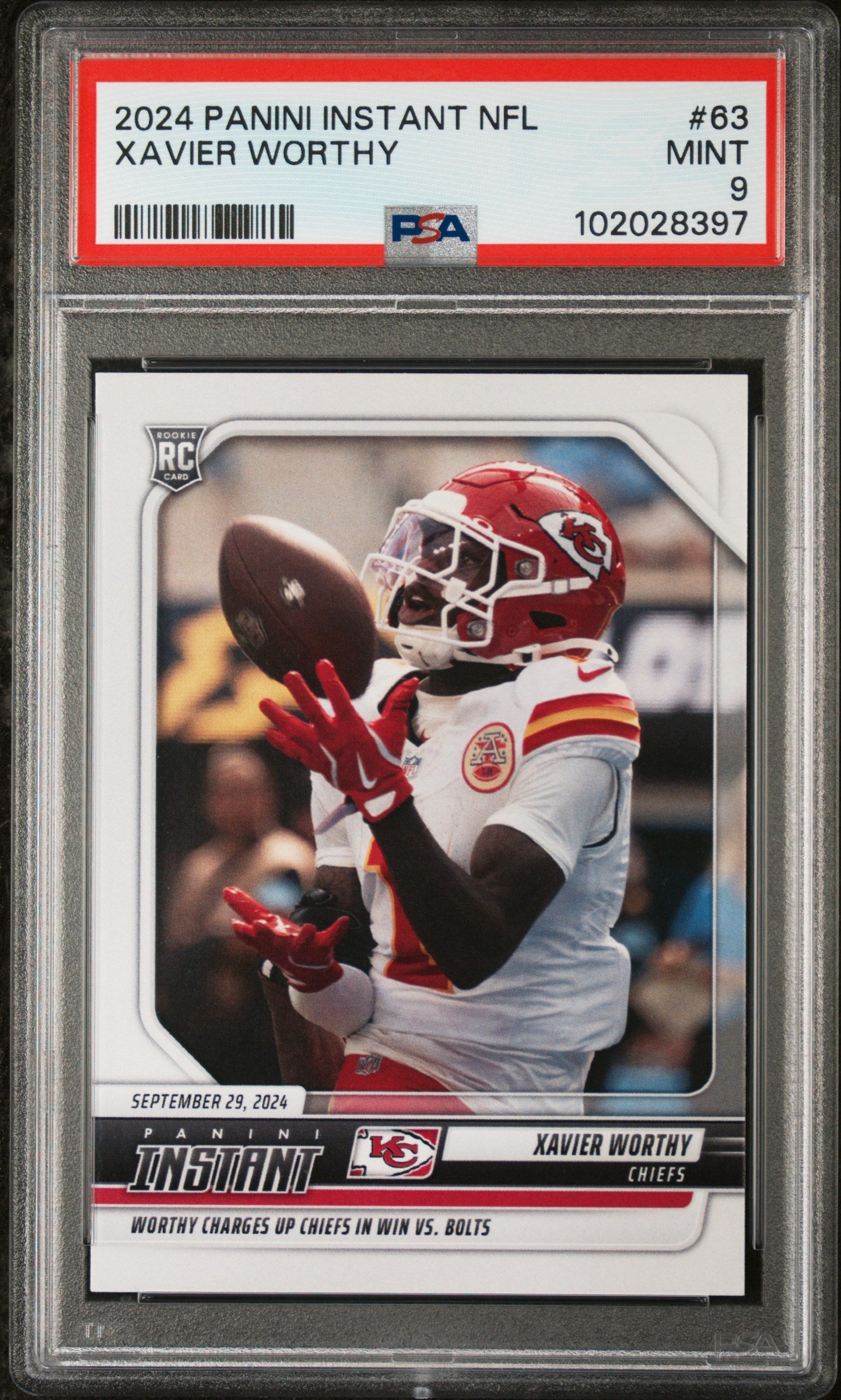 Graded 2024 Panini Instant NFL Xavier Worthy #63 Rookie RC Football Card PSA 9 Mint