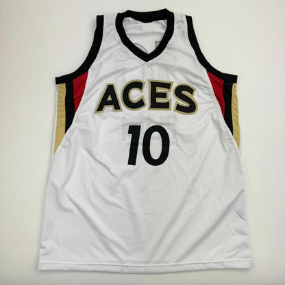 Autographed/Signed Kelsey Plum "1st Pick" Las Vegas White Basketball Jersey JSA COA