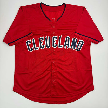 Autographed/Signed Emmanuel Clase Cleveland Red Baseball Jersey JSA COA