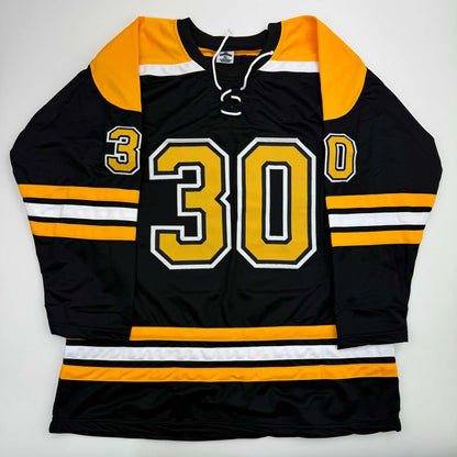 Autographed/Signed Tim Thomas Boston Black Hockey Jersey JSA COA